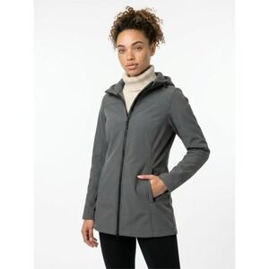 Lole Women Charcoal Gray Hooded Softshell Jacket Fleece Lined Full Zip Outdoor
